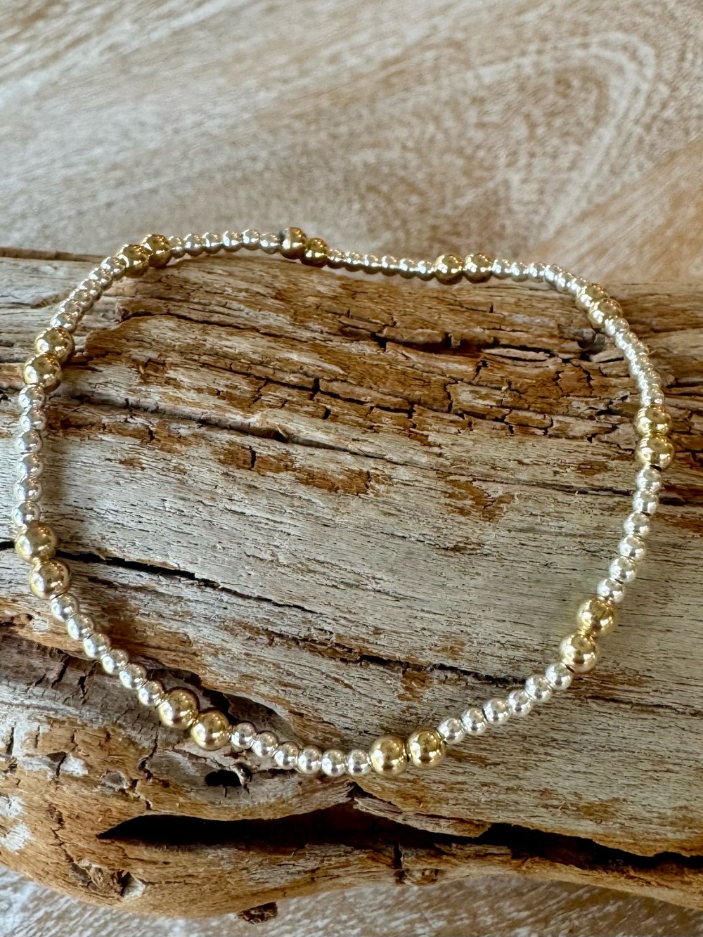 Handmade sterling silver and 14k gold filled bead bracelet